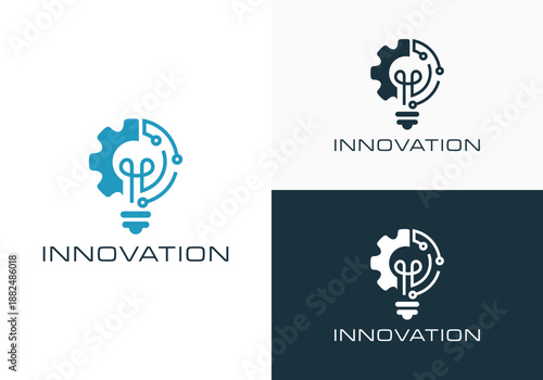 innovation icon design logo. Light bulb and gears inside. inspiration icon in simple design line style. innovation symbol. simple innovation logo vector illustration	