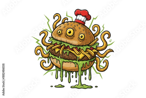 Grotesque and Surreal Creature Illustration in Dark Fantasy Style, Distorted Monster Vector Art for Gothic Horror, Macabre Concepts, and Nightmare-Inspired Digital Designs