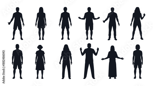 Silhouettes of diverse people isolated on white background, Vector