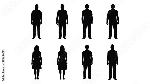 Silhouettes of various people isolated on white background, Vector