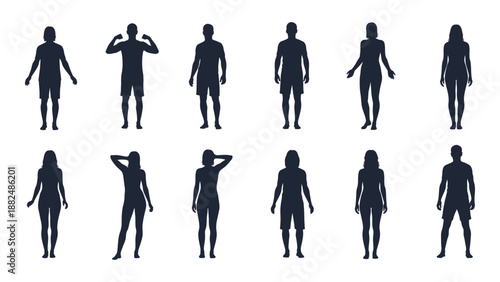 Silhouettes of various human figures isolated on white background, Vector