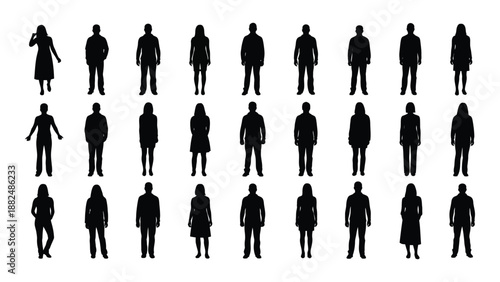 Silhouettes of diverse individuals isolated on white background, Vector