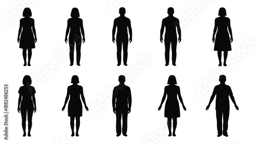 Silhouettes of people in various poses isolated on white background, Vector
