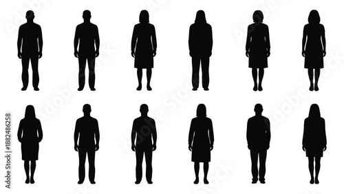 Silhouettes of various individuals isolated on white background, Vector