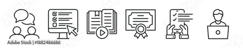 E-learning thin line icon set. Web minimal editable stroke icons