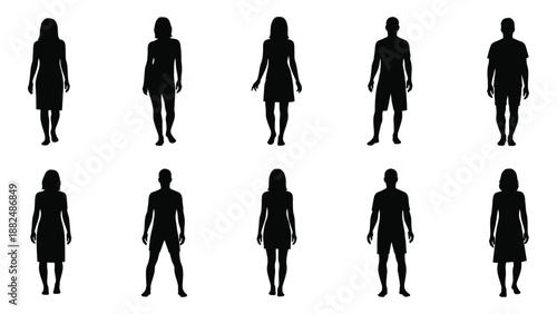 Silhouettes of people in various poses isolated on white background, Vector