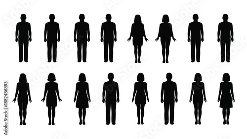 Silhouettes of various figures isolated on white background, Vector