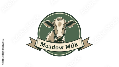 Meadow Milk Logo Featuring a Realistic Cow Portrait.
