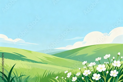 Wallpaper Mural Landscape with Green Hills and White Flowers Torontodigital.ca