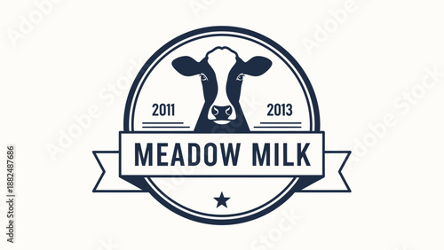 Meadow Milk vintage cow logo emblem design.