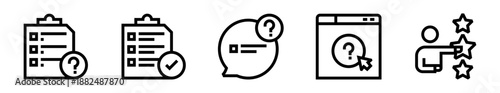 Conjunto de iconos de encuesta. Opinión del usuario, formularios, respuestas y análisis de resultados. Ilustración vectorial lineal