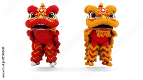 Cute 3D Cartoon Lion Dance Character Isolated on White Background, Alpha channel lion dance.
