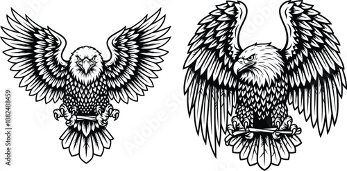 Majestic spread wing eagle clutching a decorative banner, ready for an inspiring logo or emblem design