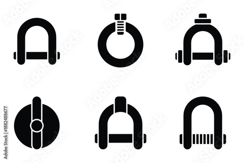 Collection of various shackles of black color on transparent background vector graphic elements