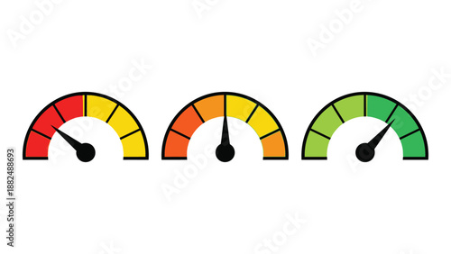 a row of four speedometer gauges showing varying levels of performance