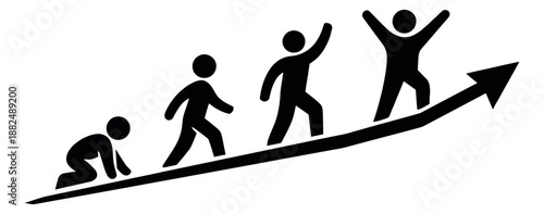 Simple pictogram illustration of human progress depicting a journey to success for business and personal development