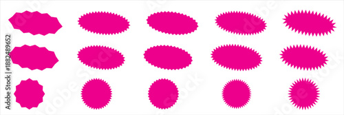 Set of circles with zigzag edges, Sunburst sticker shapes, Rounded starburst zigzag, circle shapes & star shapes offer price tag, discount, sale label, stickers, Star or sunburst silhouettes vector