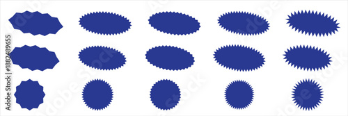 Set of circles with zigzag edges, Sunburst sticker shapes, Rounded starburst zigzag, circle shapes & star shapes offer price tag, discount, sale label, stickers, Star or sunburst silhouettes vector