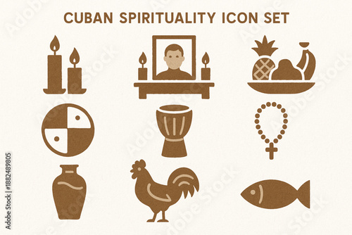 Cuban Spirituality Icon Set Flat Vector Illustration