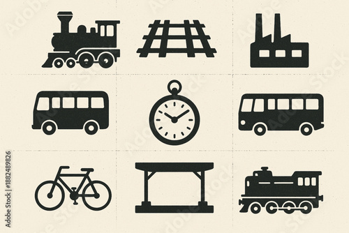 Cuban Transportation Icon Set Flat Vector Illustration