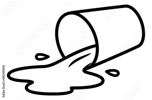 Hand drawn line art illustration of a spilled cup depicting liquid pouring out for an accident concept