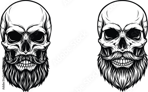 Stylized human skull with a full beard and mustache for a distinct graphic identity