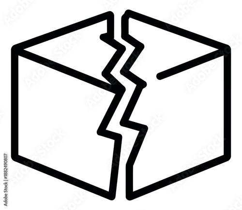 Line art illustration of a broken box depicting damage for shipping problems