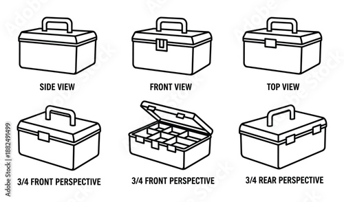 Toolbox sketch blueprint in different perspective outline box outline element simple design