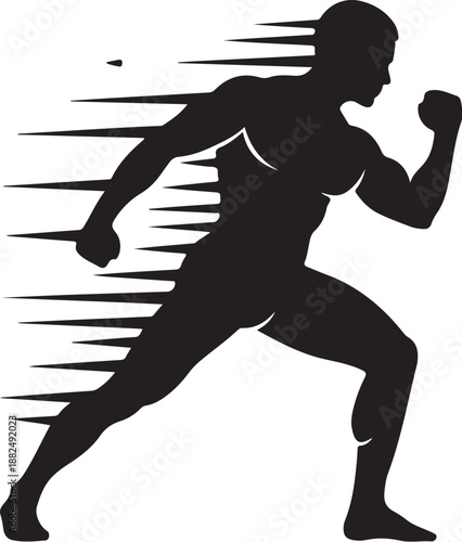Athlete Running Silhouette with Motion Lines Speed Concept