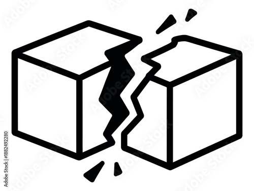 Line art illustration of a broken box depicting separation for conceptual design