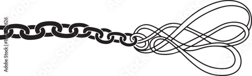 Black chain with tangled links on white background illustration