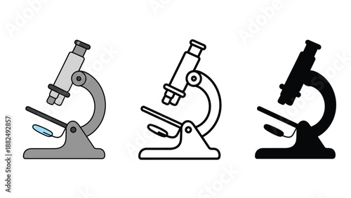 Three different microscope illustrations in various colors on a white background