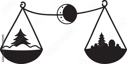 Balance of Nature and Humanity in Harmony Silhouette