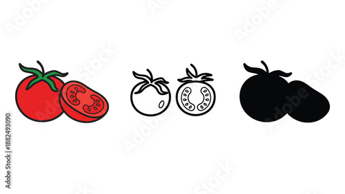 A colorful illustration of tomatoes in different styles and colors