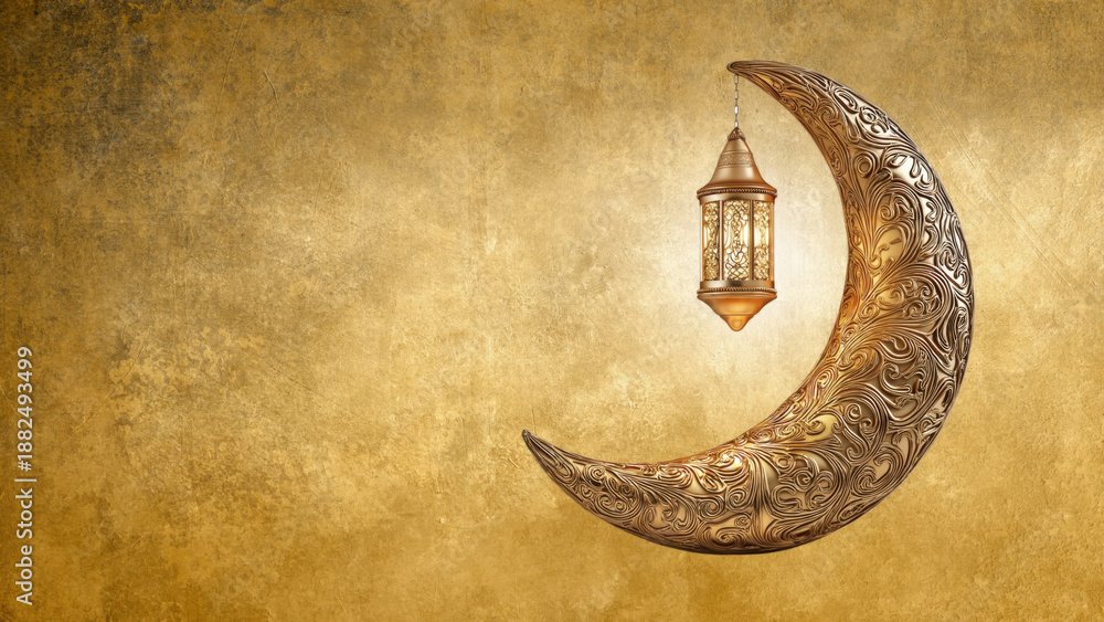 Obraz premium Intricate lantern with crescent moon design, created AI