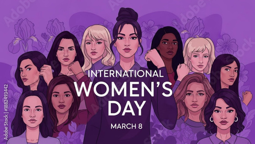 Diverse group of women celebrating International Womens Day illustration of female empowerment and unity for March 8th campaigns