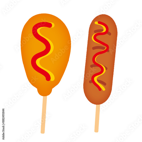 アメリカンドッグとフランクフルトのイラスト/ Corn dog and frankfurter illustration
