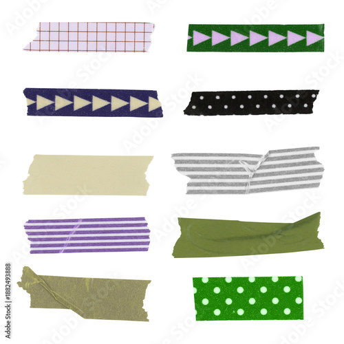 Abstract washi tape png sticker, various pattern set on transparent background