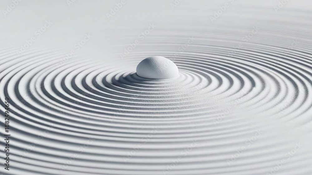 Fototapeta premium Abstract white sphere resting in concentric circle pattern