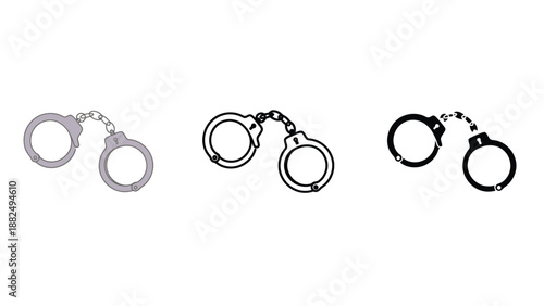 A set of three different handcuff illustrations on a white background