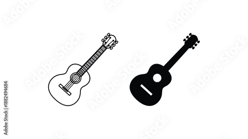 Three acoustic guitars in different colors and line styles on a white background