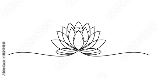 Elegant single continuous line drawing of a stylized lotus flower Vector, illustration