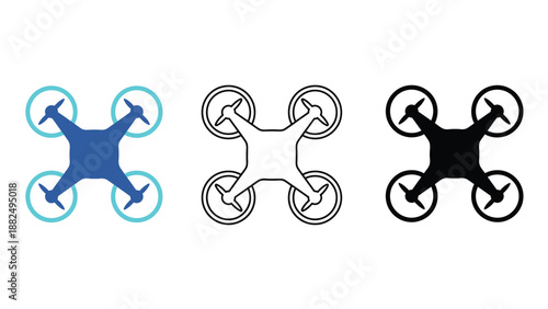 Three drone icons in different colors on a white background