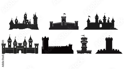 Castle turret black silhouette isolated on white background