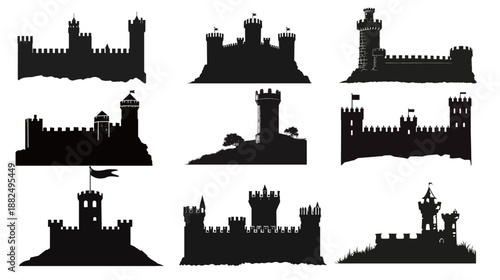 Castle turret black silhouette isolated on white background