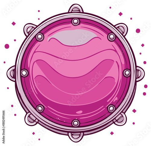 Stylized Pink Tambourine with Jingles and Confetti