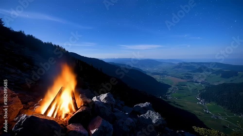 Wallpaper Mural Campfire Glowing Brightly Under Starry Sky inTranquil Mountain Valley at Night. Seamless looping 4k video background  Torontodigital.ca