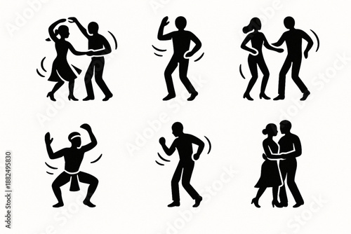 Cuban Dance Styles Flat Vector Icon Collection