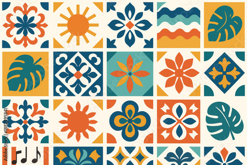Cuban Geometric Pattern Icon Set Flat Vector Illustration