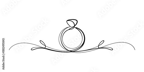 Continuous line art drawing of an elegant engagement ring with a decorative flourish divider Vector, illustration